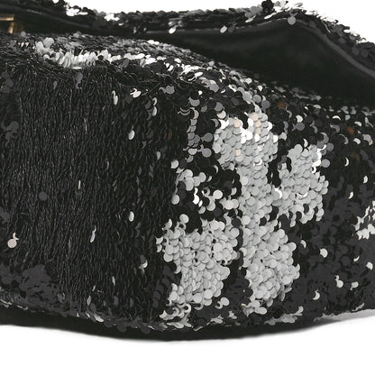 Chanel Sequin Small Single Flap Rectangular Flap Black Silver 10 of 11