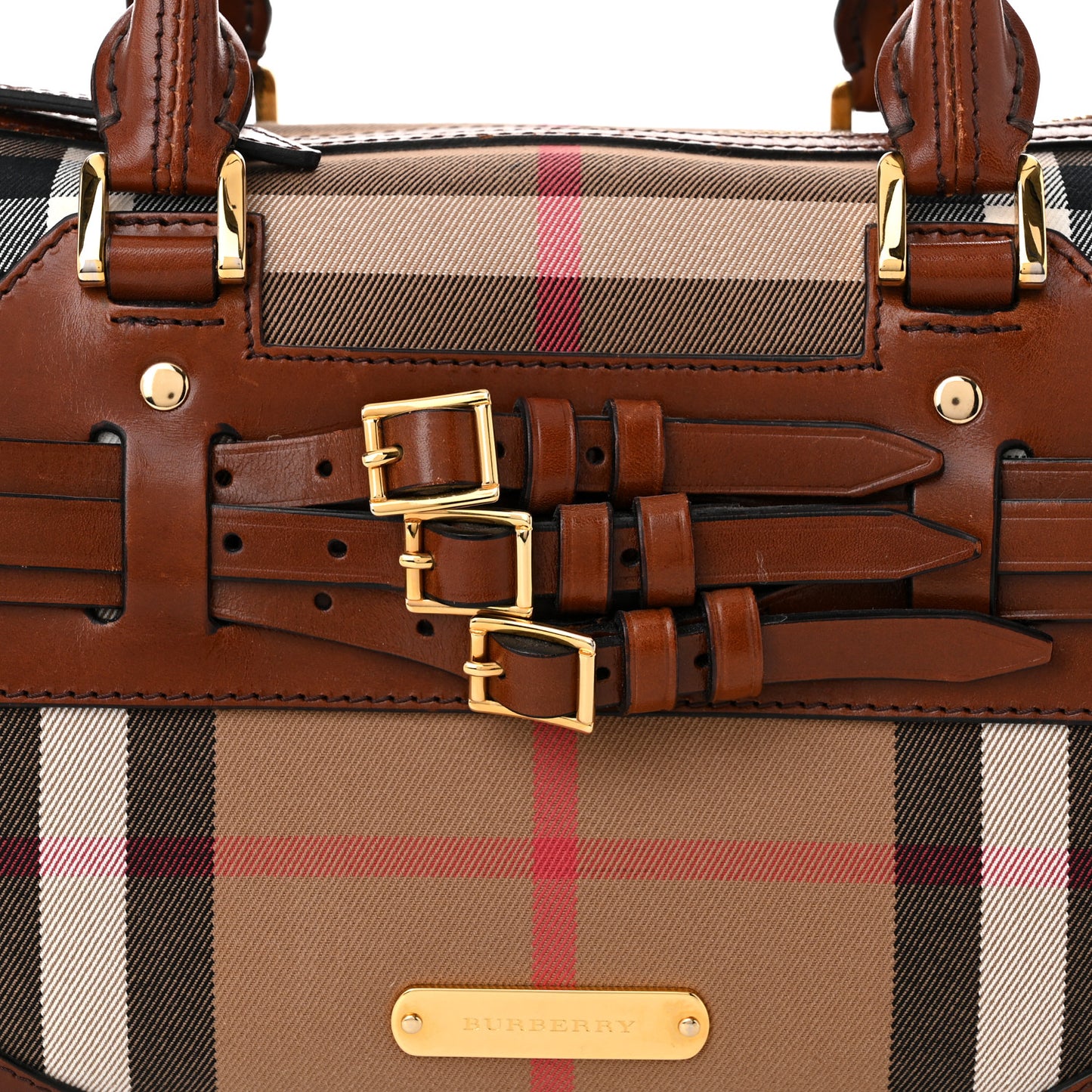 House Check Bridle Calfskin Medium Alchester Bowling Bag Dark Tan