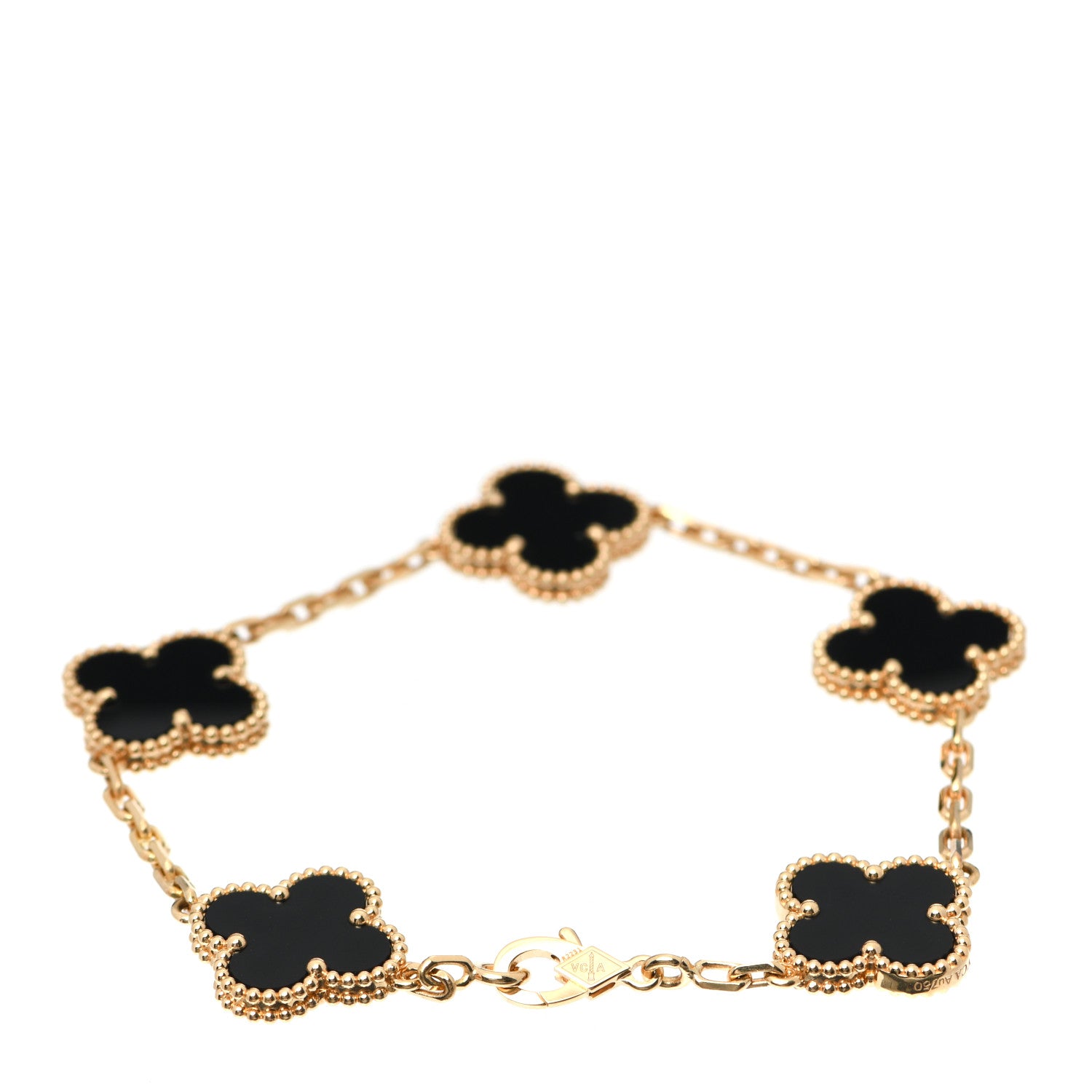 Van Cleef & Arpels 18K Yellow Gold Black Onyx 5 Motifs Vintage Alhambra Bracelet 3 of 7