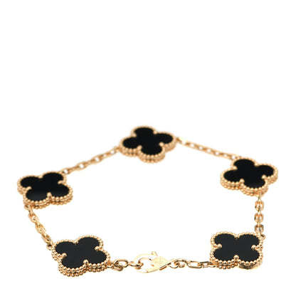 Van Cleef & Arpels 18K Yellow Gold Black Onyx 5 Motifs Vintage Alhambra Bracelet 3 of 7