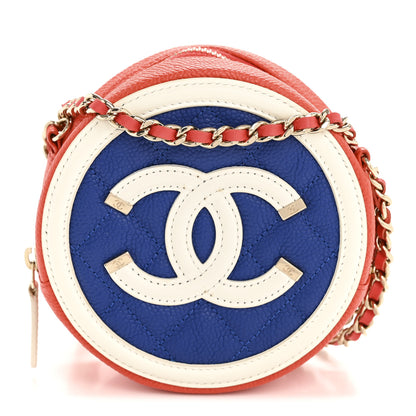 Chanel Caviar Quilted Round Filigree Crossbody Blue White Red 1 of 12