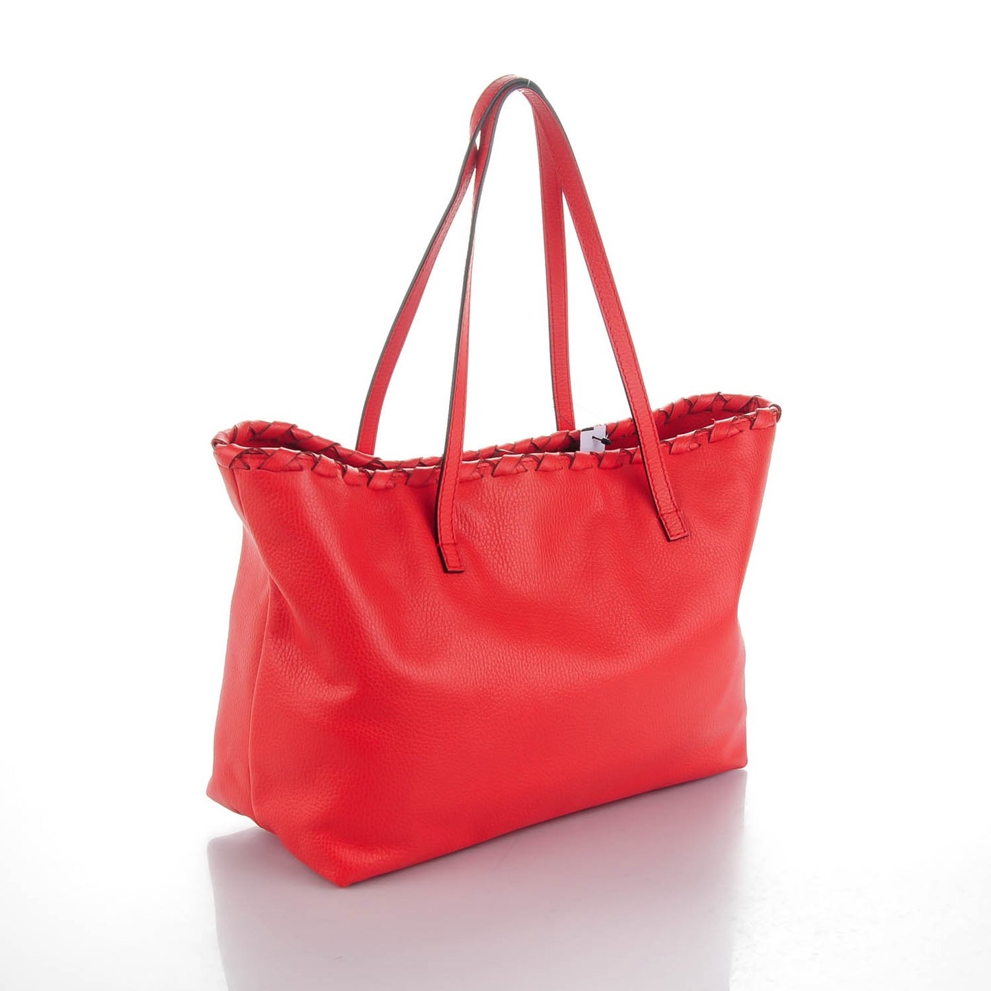 Pebbled Calfskin Bamboo Tassel Tote Red