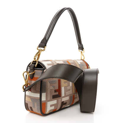 Fendi Canvas Vitello King FF Embroidered Baguette Tartufo Ebano 3 of 12