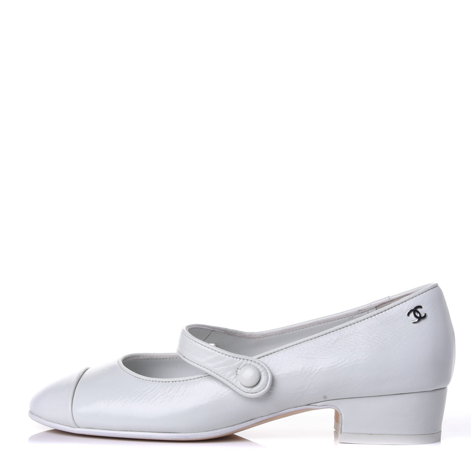Chanel Patent Calfskin Mary Jane Strap Pumps 37.5 White 1 of 9