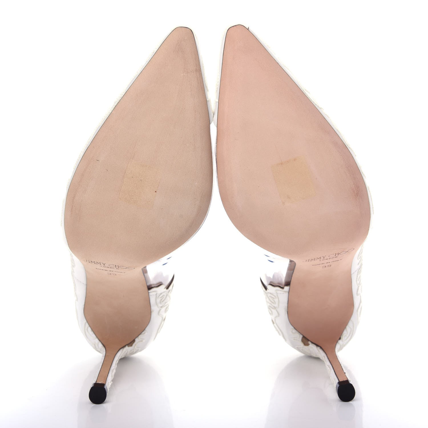 Jimmy Choo Floral Cutout PVC Romy 100 Pointy Toe Pumps 39 Ivory 6 of 9
