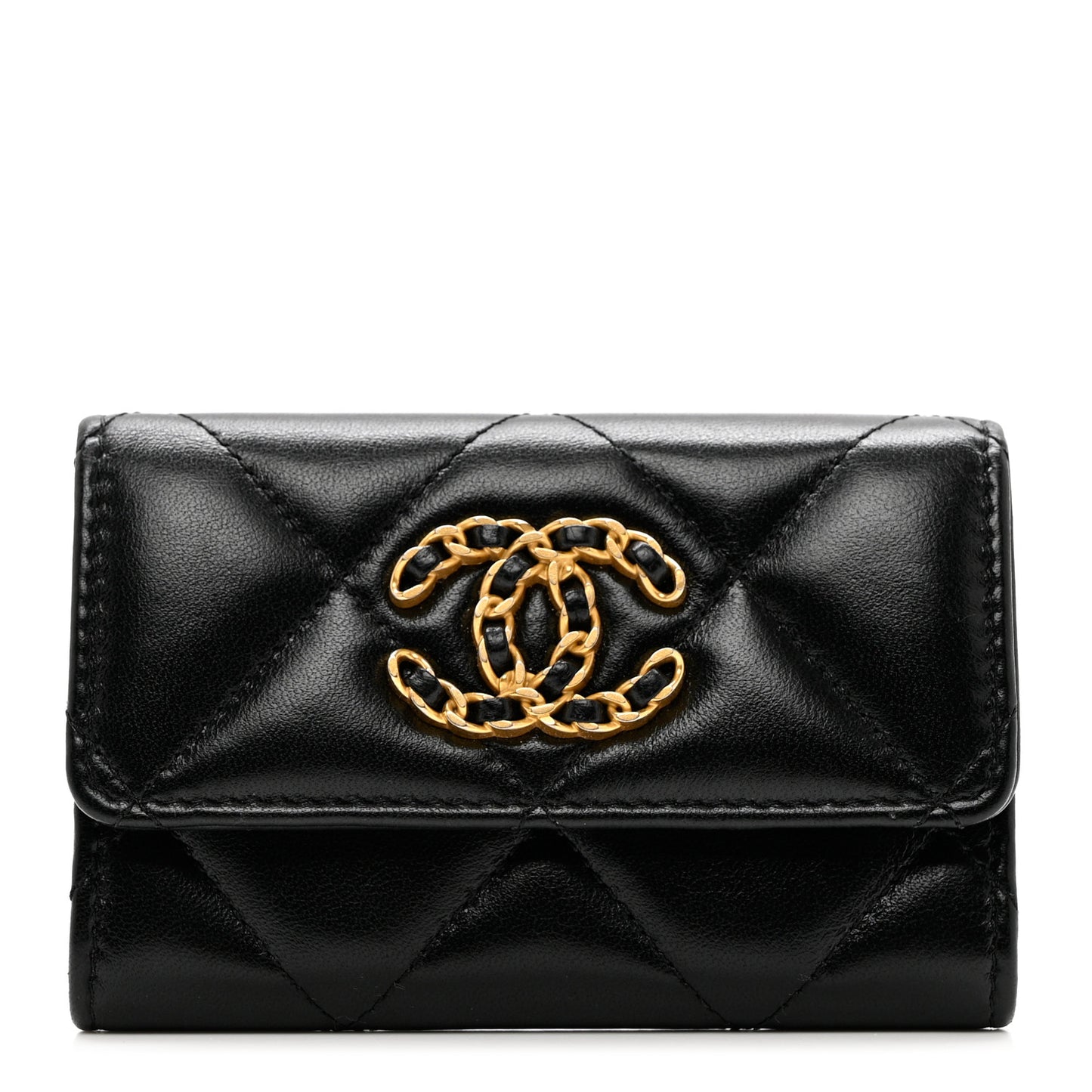 Lambskin Quilted Chanel 19 Flap Card Holder Black