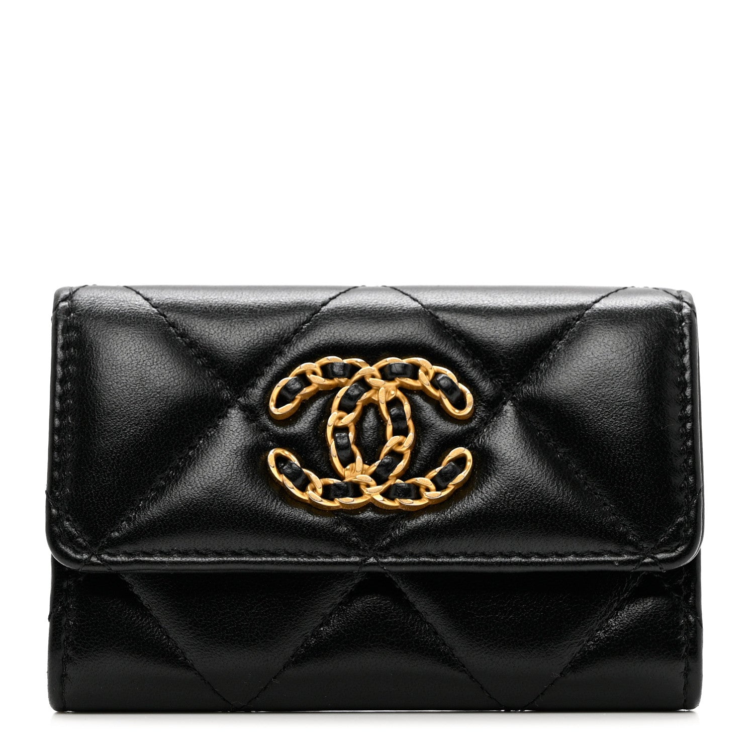 Chanel Lambskin Quilted Chanel 19 Flap Card Holder Black 1 of 9