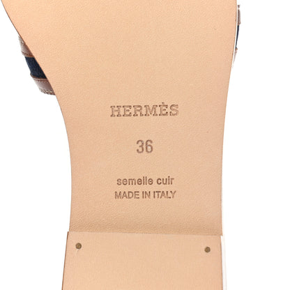Hermes Calfskin Denim Oran Sandals 36 Bleu Brut Gold 6 of 9