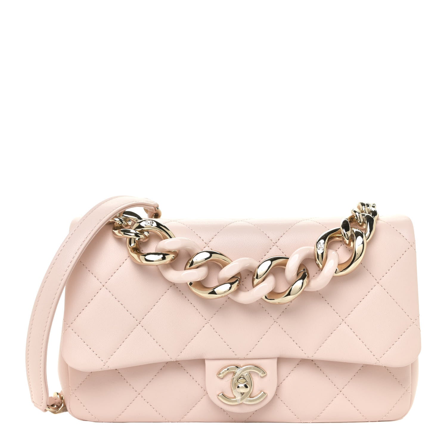 Chanel Lambskin Quilted Resin Bi-Color Chain Flap Bag Light Beige 1 of 11