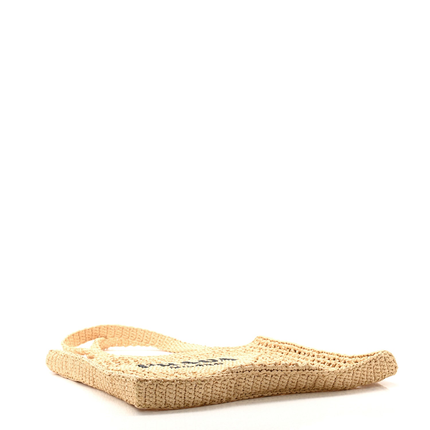 Prada Yarn Raffia Effect Crochet Logo Embroidered Tote Bag Naturale 4 of 12