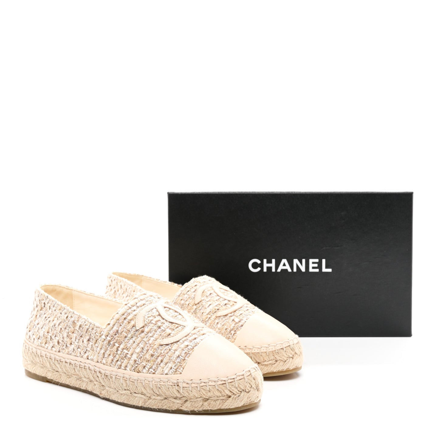 Tweed Lambskin CC Espadrilles 38 Beige