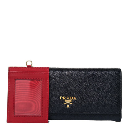 Prada Vitello Daino Bi-Color Continental Flap Travel Wallet Black Fuoco 3 of 7