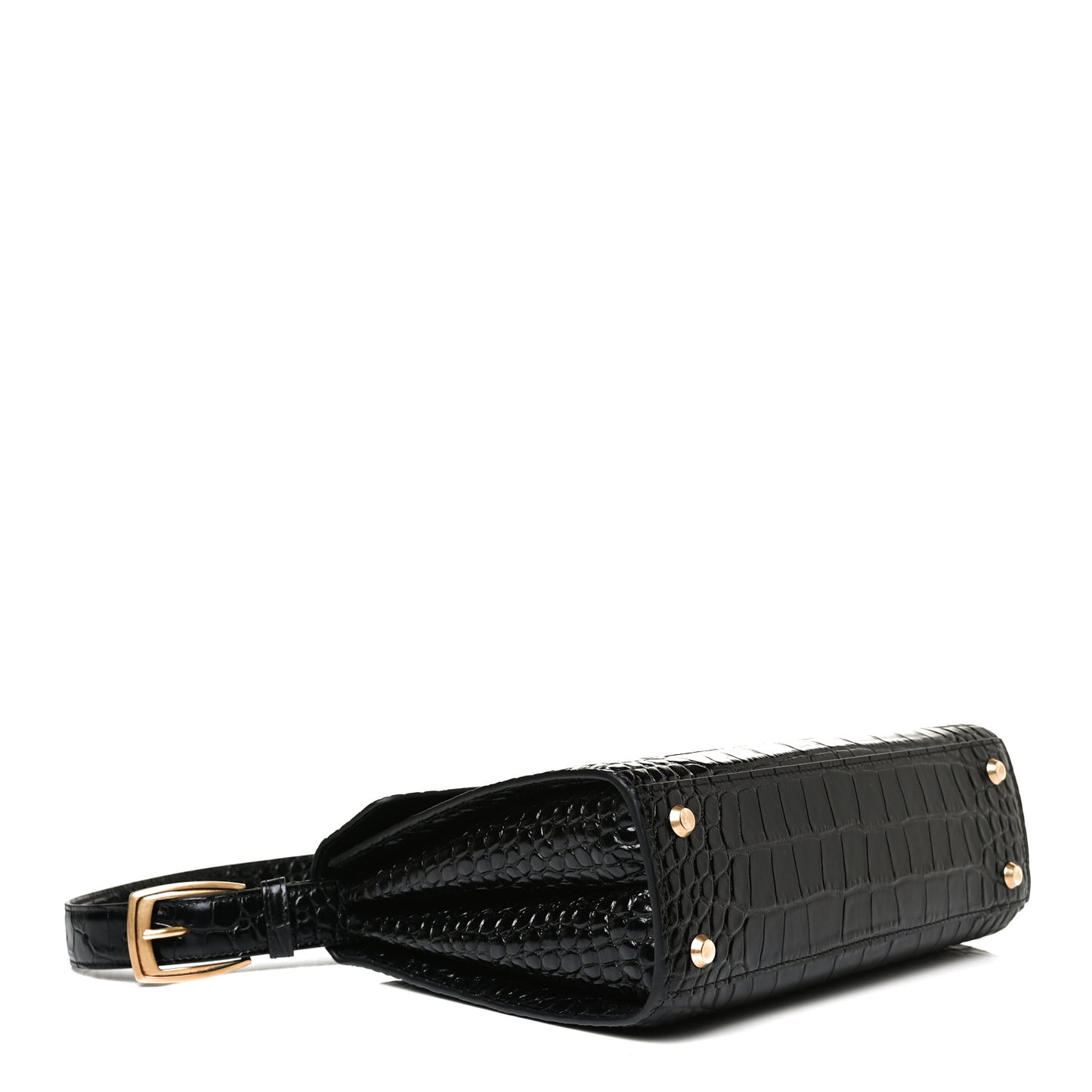 Shiny Calfskin Crocodile Embossed Medium Ghost Shoulder Bag Black