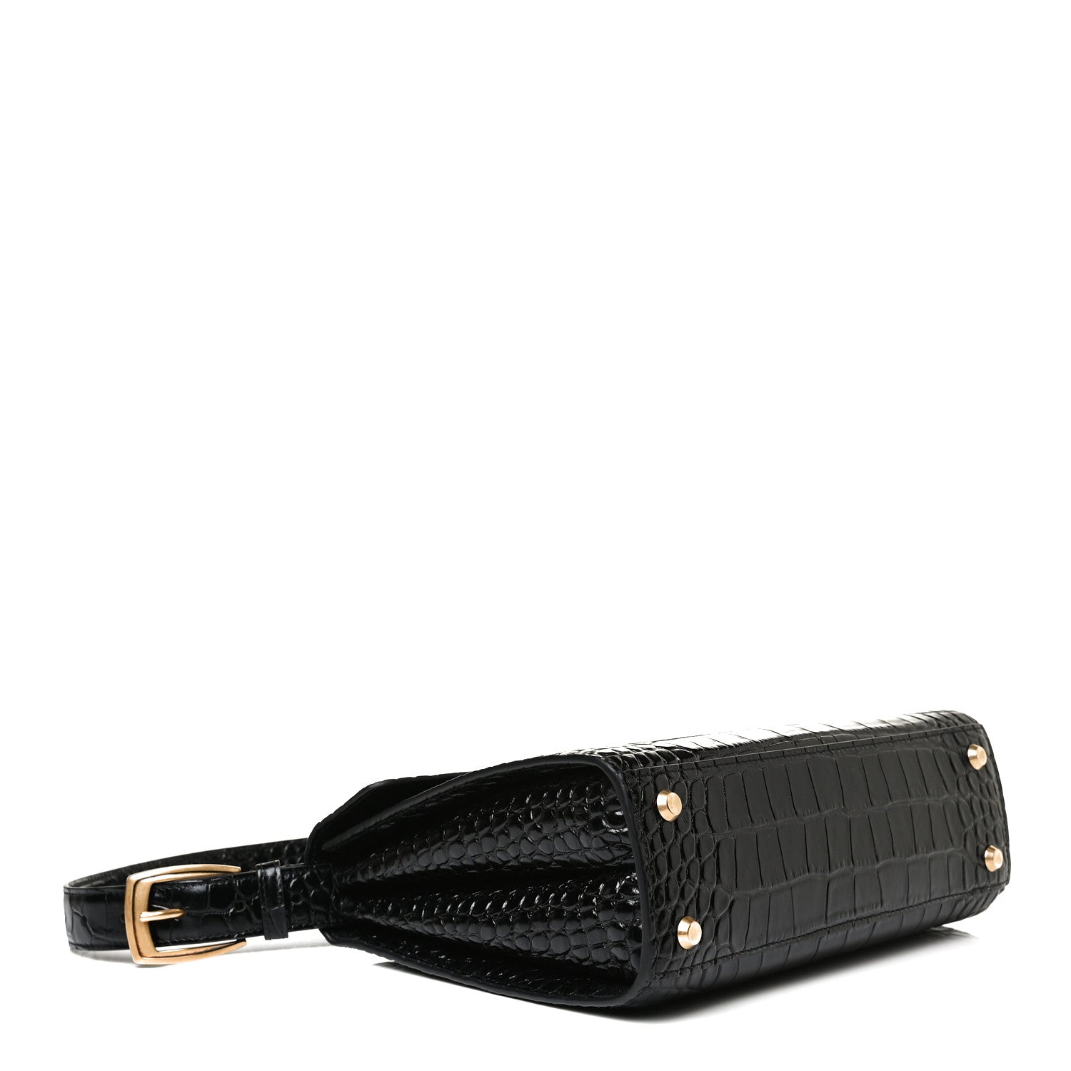 Balenciaga Shiny Calfskin Crocodile Embossed Medium Ghost Shoulder Bag Black 5 of 15