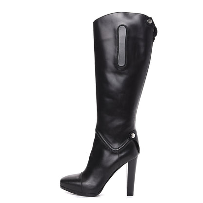 Hermes Calfskin Knee High Riding Boots 38 Black 1 of 8