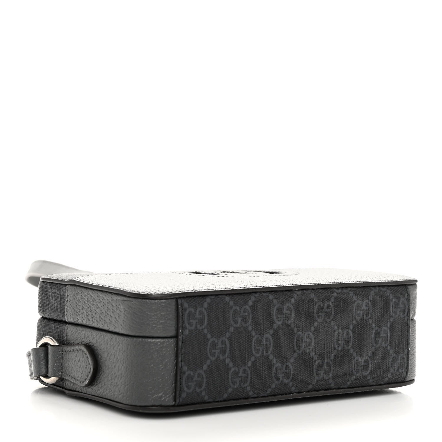 Gucci GG Supreme Monogram Textured Dollar Calfskin Mini New Basket Shoulder Bag Black Grey 4 of 9