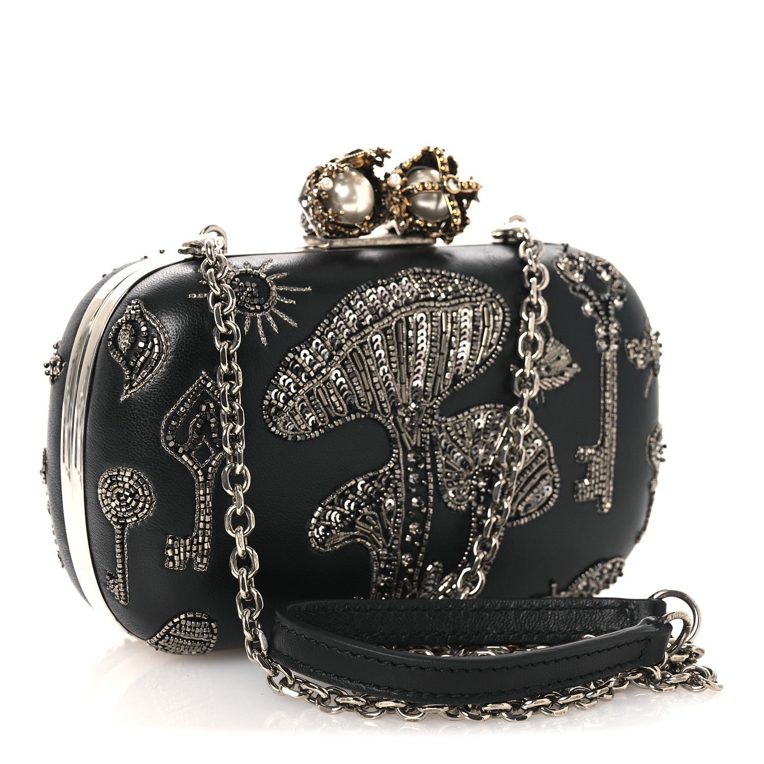 Alexander McQueen Nappa Crystal Embroidered Mushroom Box Clutch Black 3 of 10
