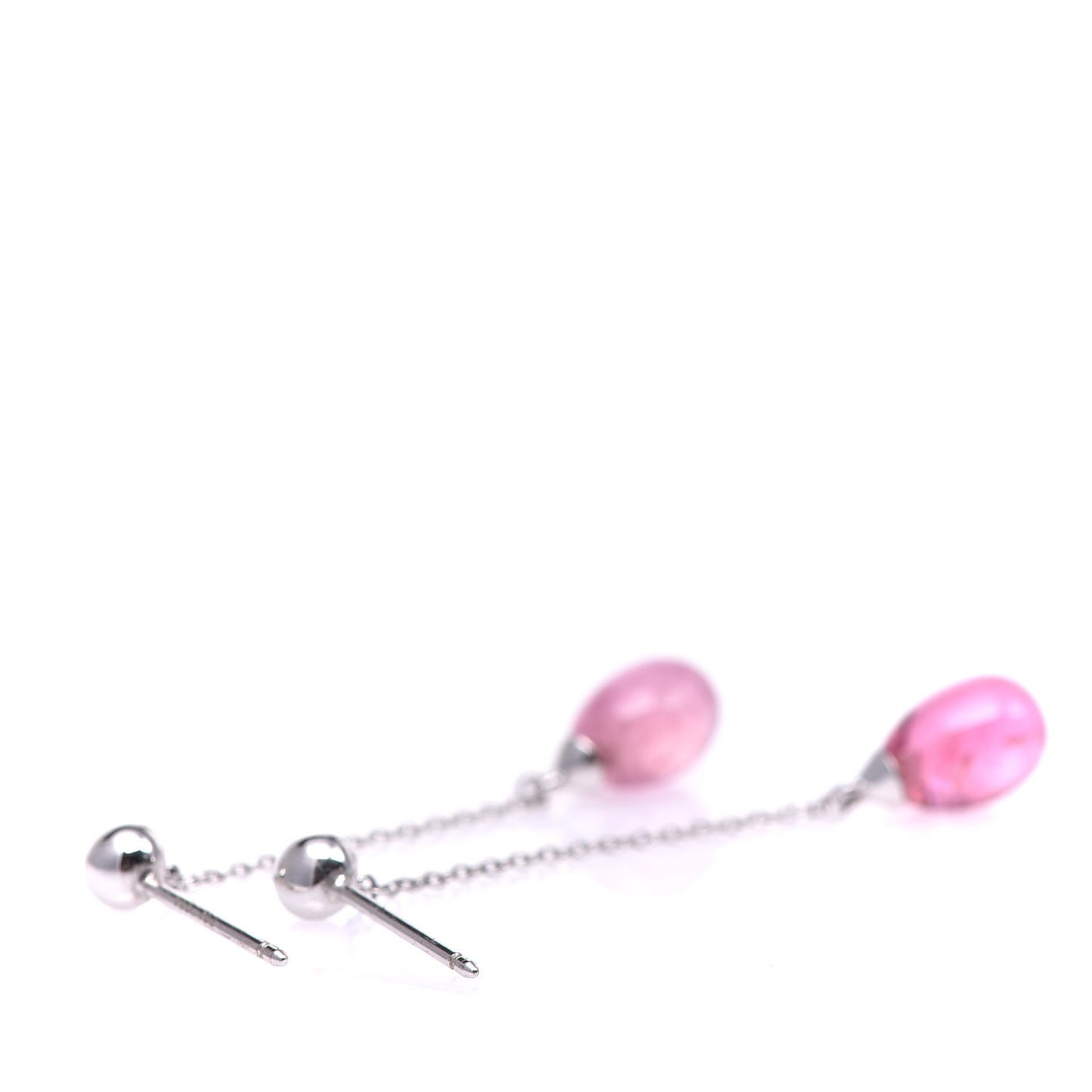 18K White Gold Rubellite Rainbow Drops Earrings