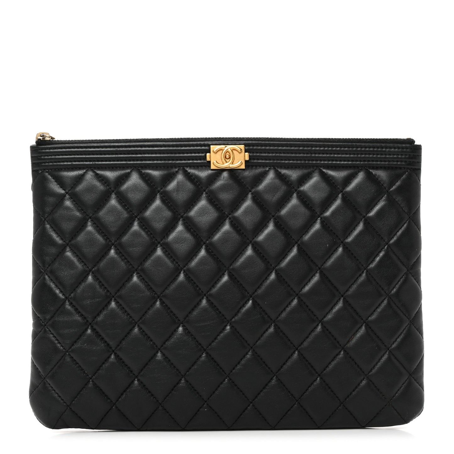 Lambskin Quilted Medium Boy Cosmetic Case Black
