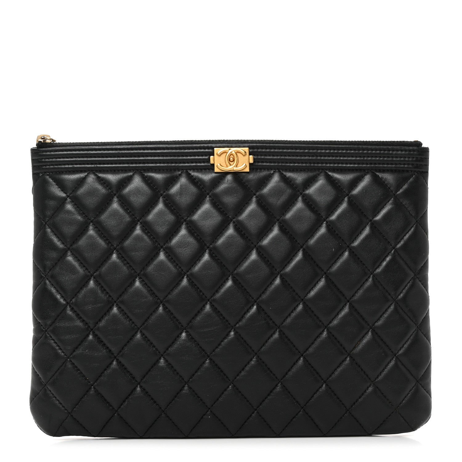 Chanel Lambskin Quilted Medium Boy Cosmetic Case Black 1 of 8