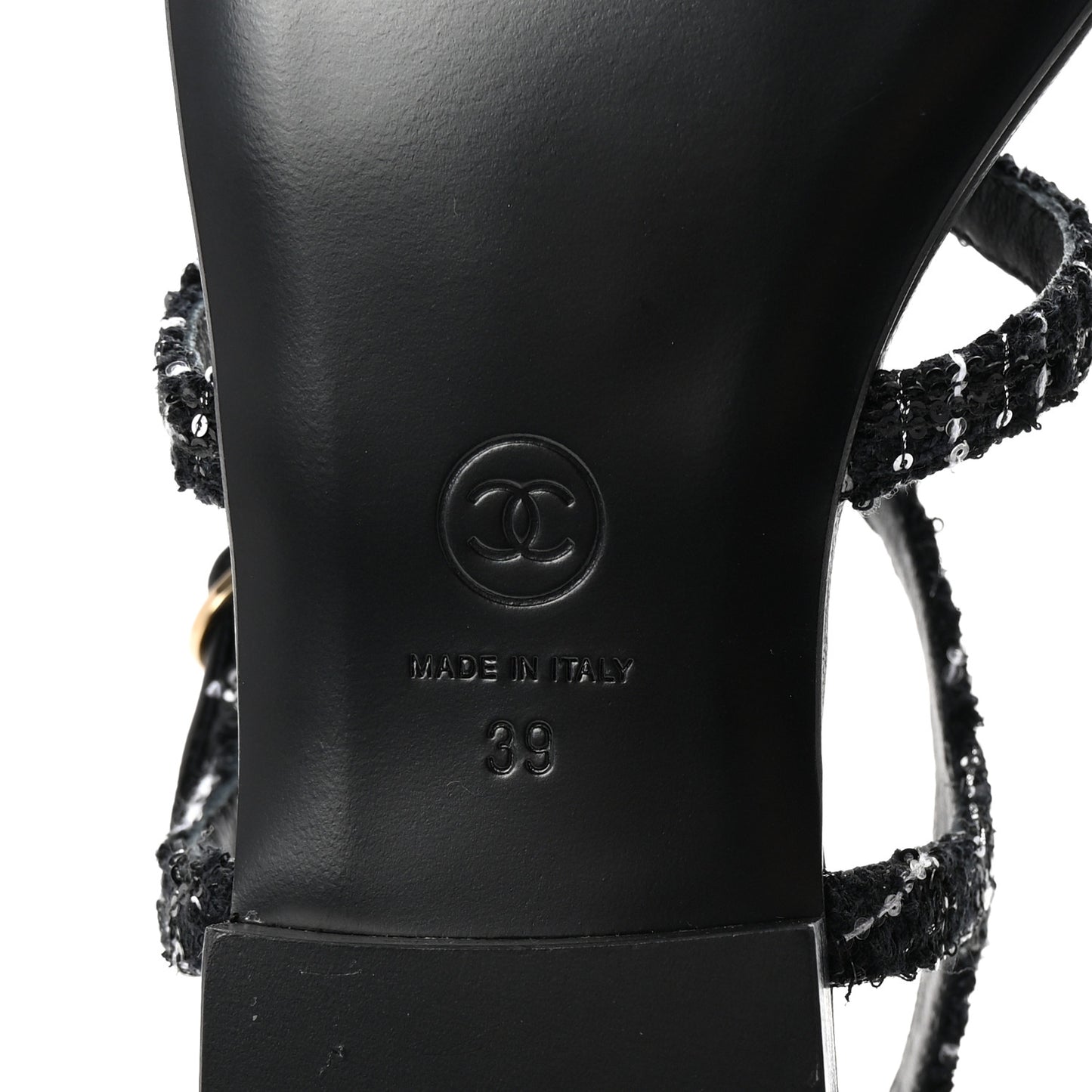 Cotton Tweed CC Charm Thong Sandals 39 Black White