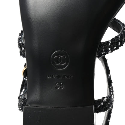 Chanel Cotton Tweed CC Charm Thong Sandals 39 Black White 7 of 10