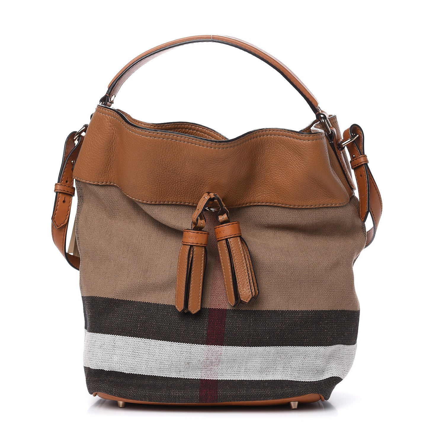 Grainy Calfskin Canvas Mega Check Medium Ashby Tassel Hobo Saddle Brown