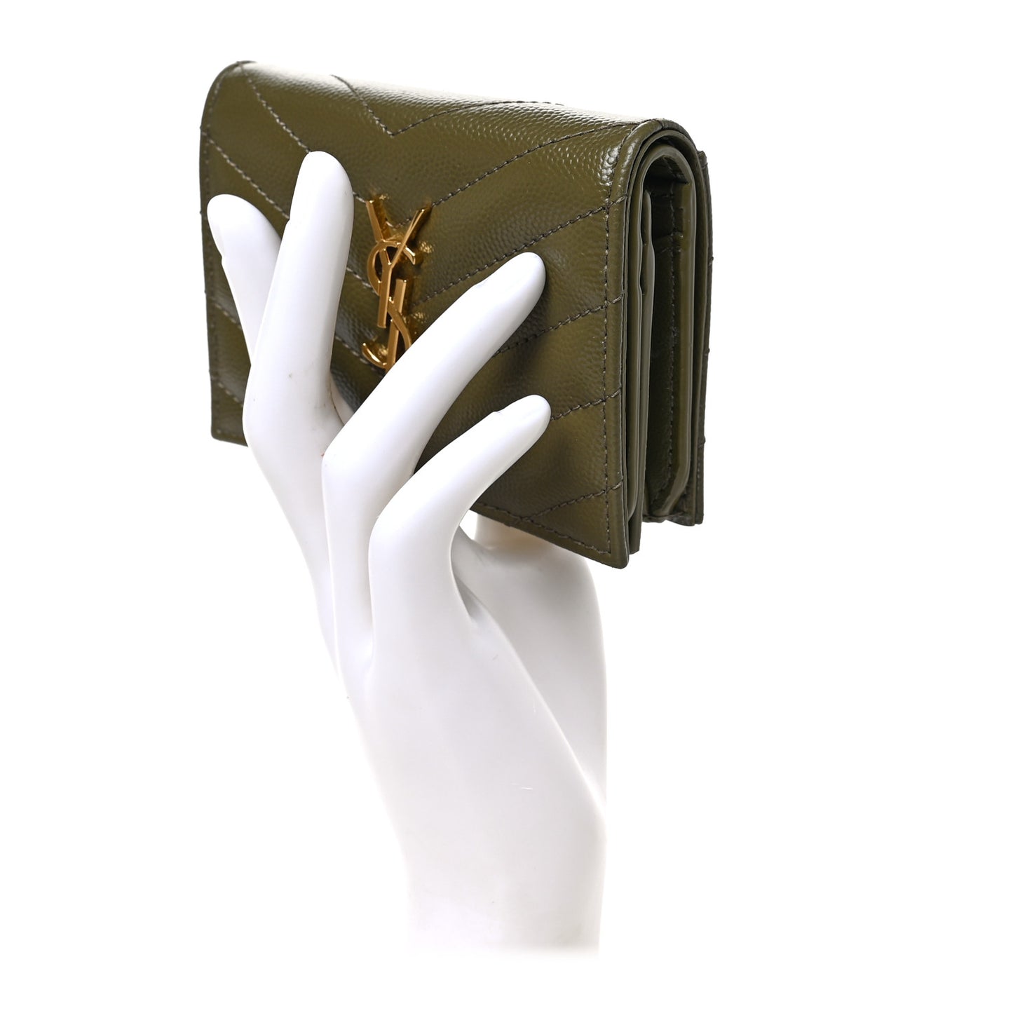 Grain De Poudre Matelasse Chevron Monogram Card Case Kaki