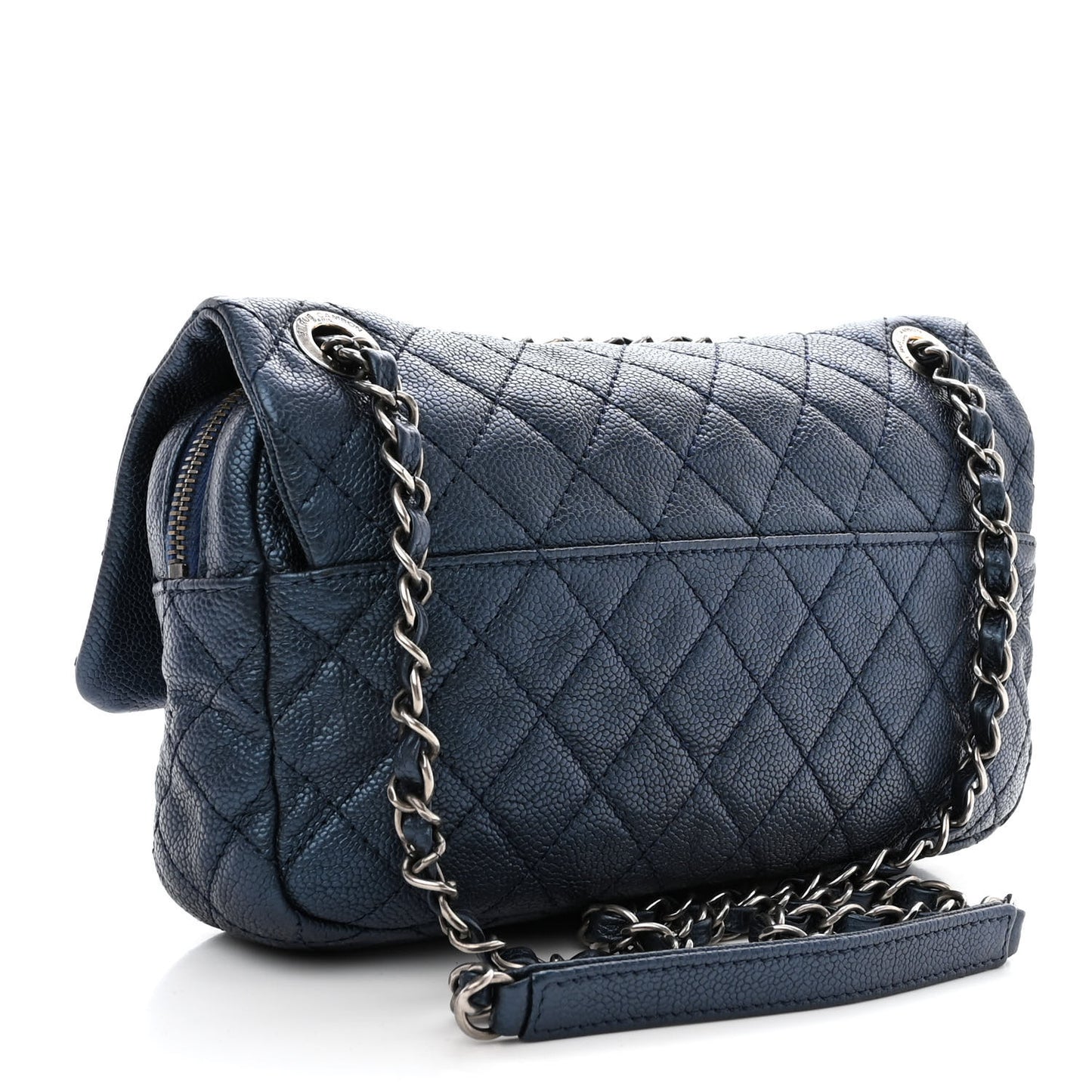 Iridescent Caviar Quilted Jumbo Easy Flap Dark Blue