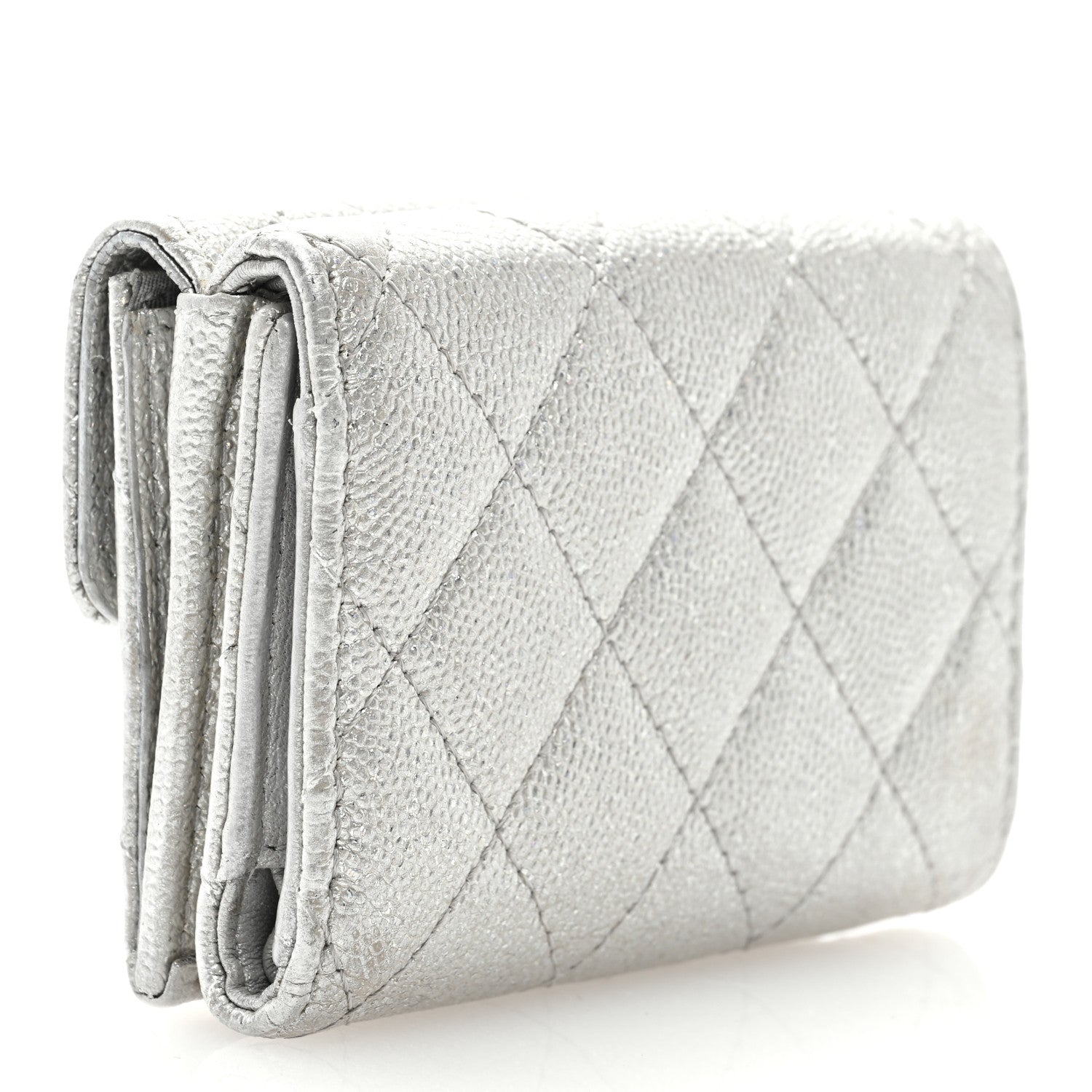 Chanel Caviar Quilted Double Flap Wallet Silver 3 of 8