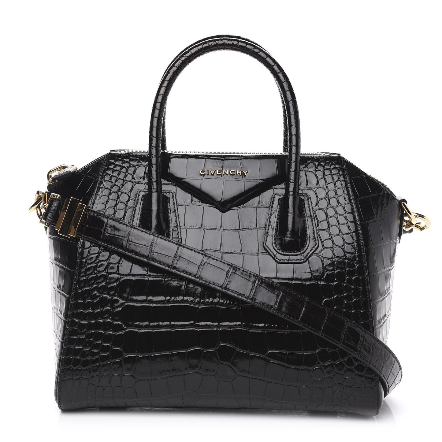 Calfskin Crocodile Embossed Small Antigona Black