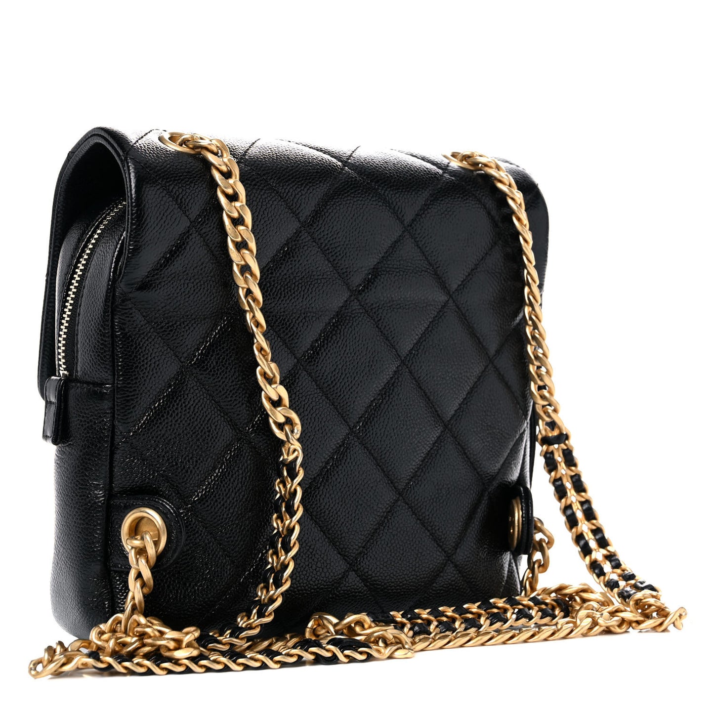 Shiny Caviar Quilted Chain Melody Backpack Black