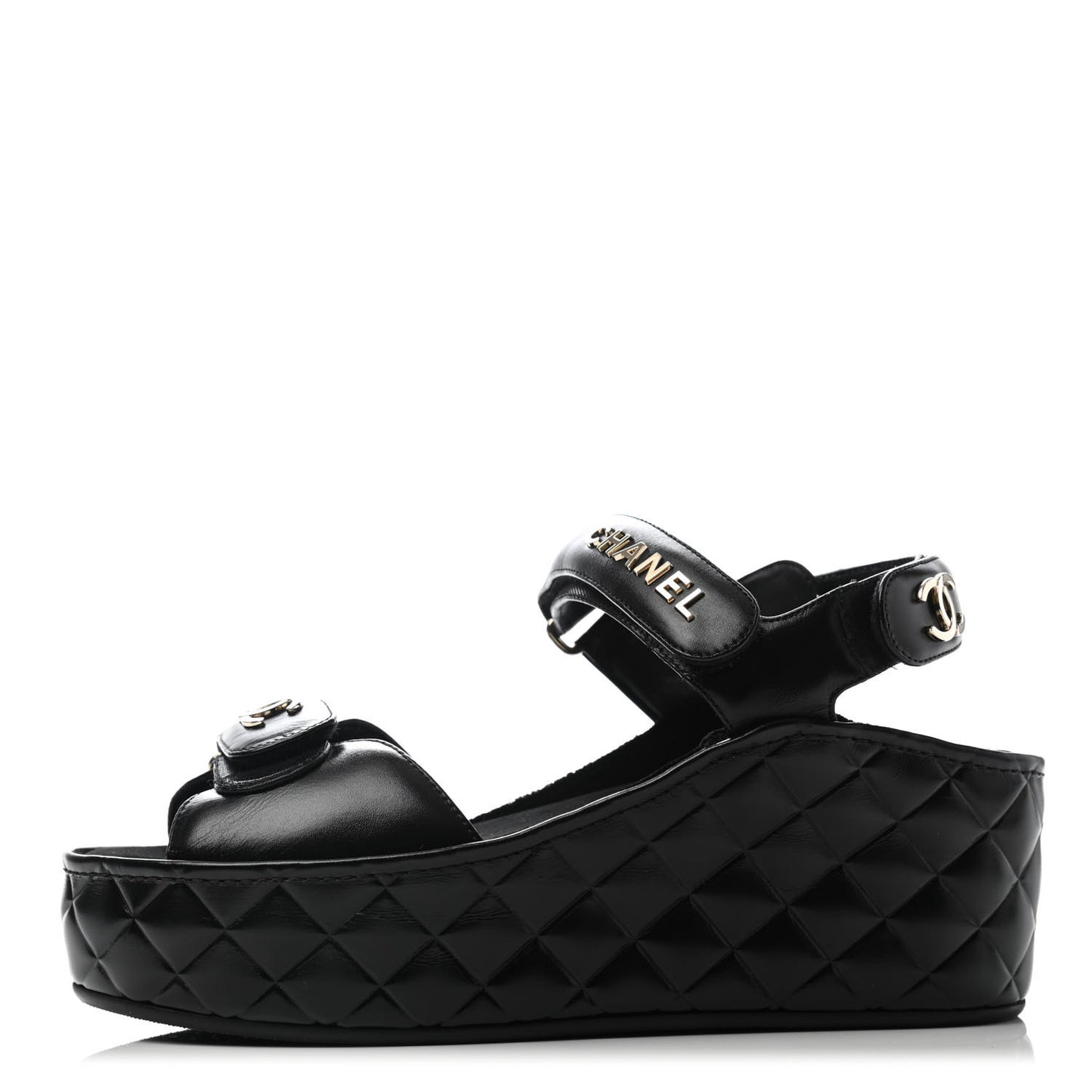 Shiny Calfskin Logo Platform Sandals 38 Black