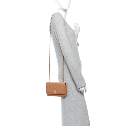Chanel Lambskin Quilted Trendy CC Wallet On Chain WOC Camel 2 of 12