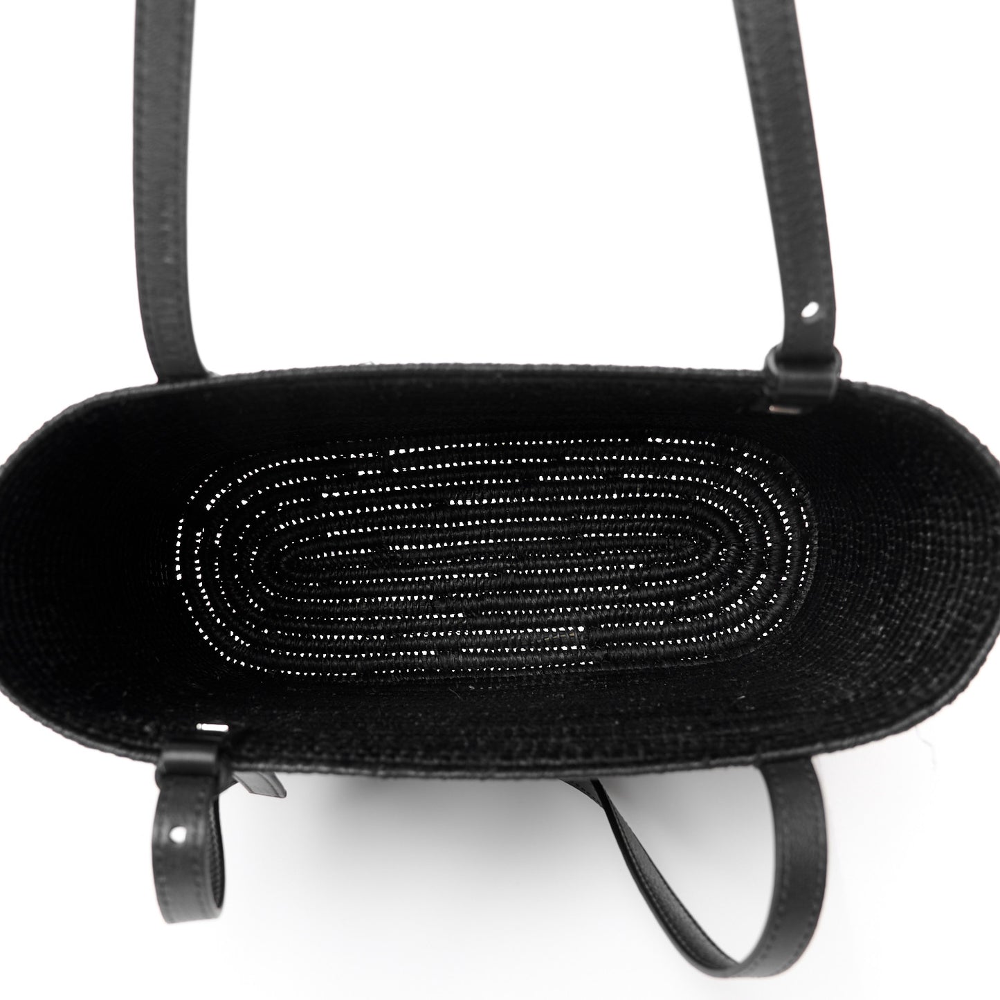 Raffia Square Small Basket Tote Bag Black