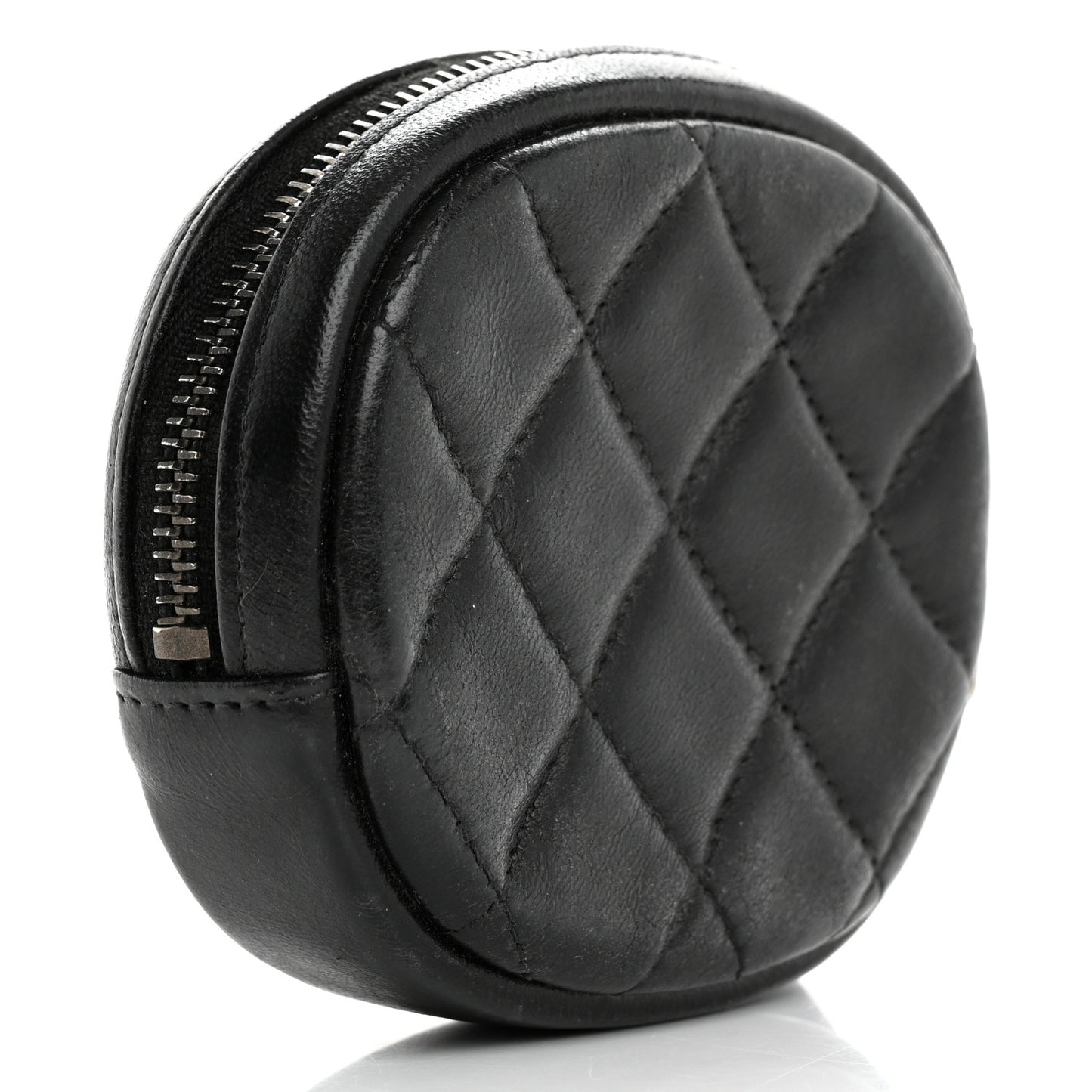 Lambskin Quilted Zip Around Classic Coin Purse Black