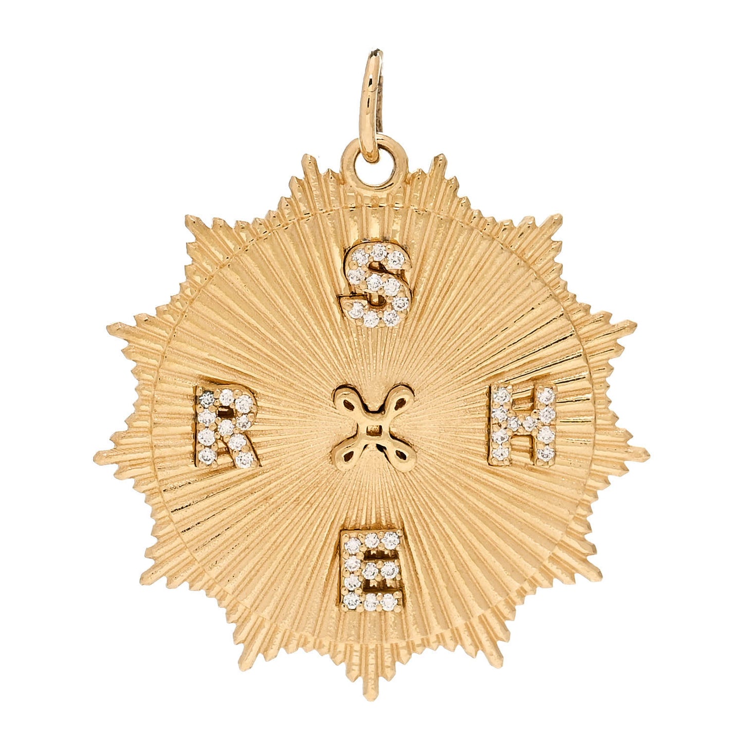 18K Yellow Gold Diamond Personalized Radiating Love Token Pendant