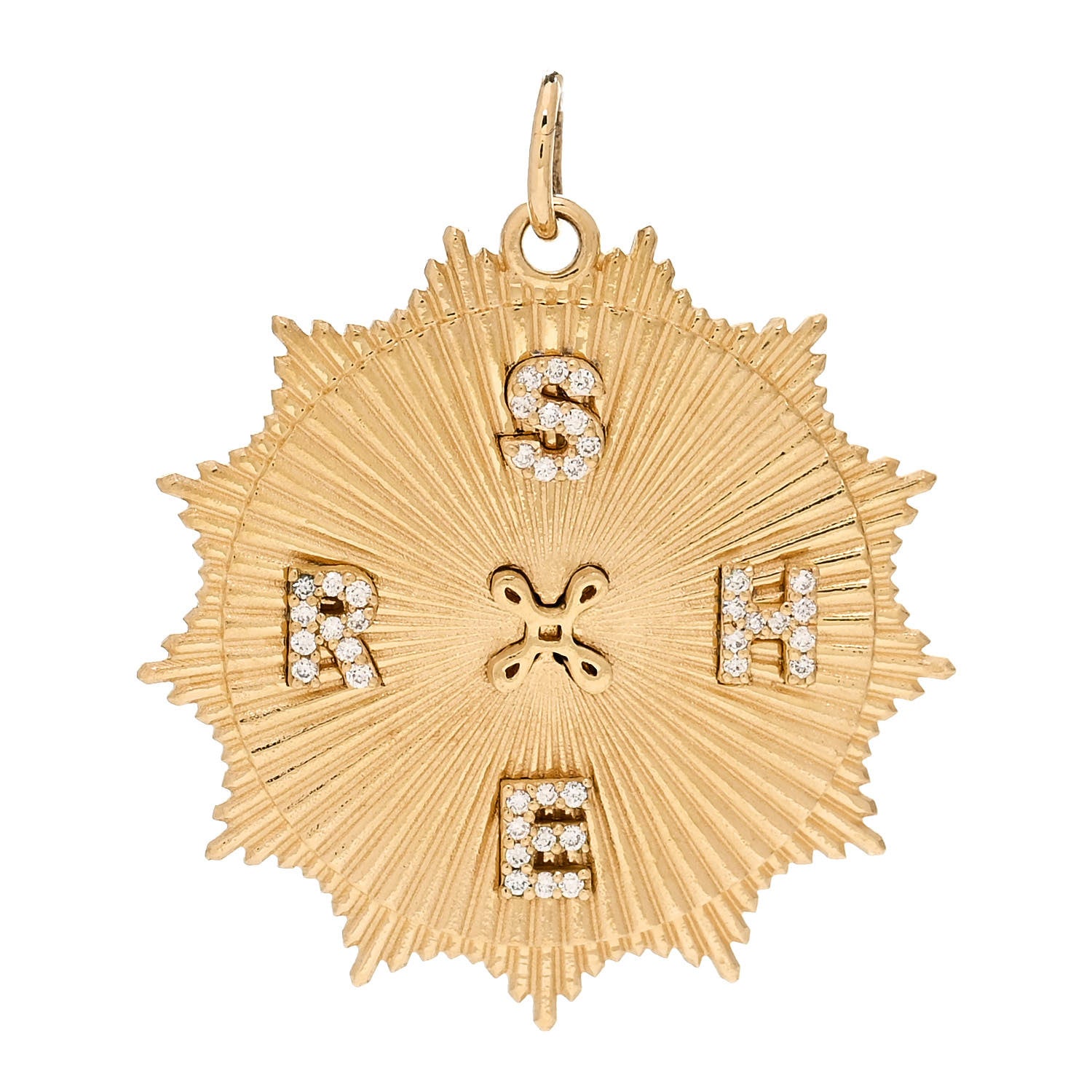 Foundrae 18K Yellow Gold Diamond Personalized Radiating Love Token Pendant 1 of 4