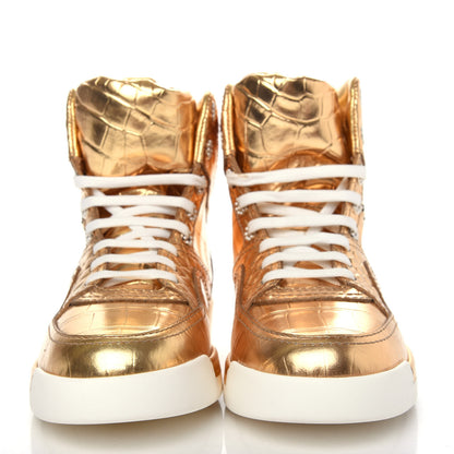 Chanel Metallic Calfskin Crocodile Embossed Cocodile High Top Sneakers 39 Gold 2 of 11
