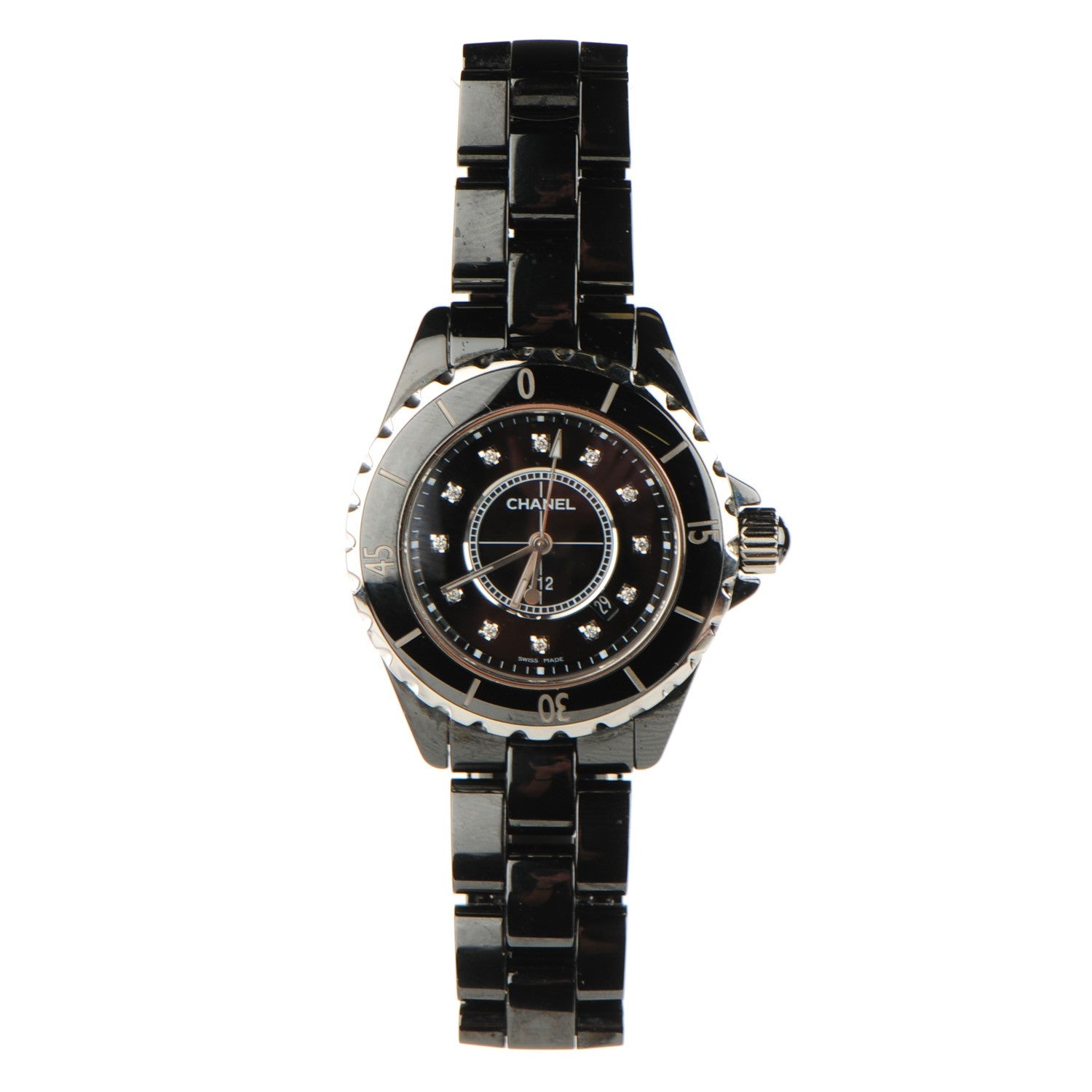 Chanel Stainless Steel Ceramic Diamond 33mm J12 Quartz Watch Black 3 of 7