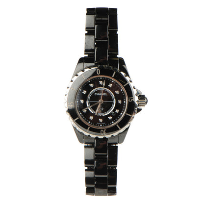 Chanel Stainless Steel Ceramic Diamond 33mm J12 Quartz Watch Black 3 of 7