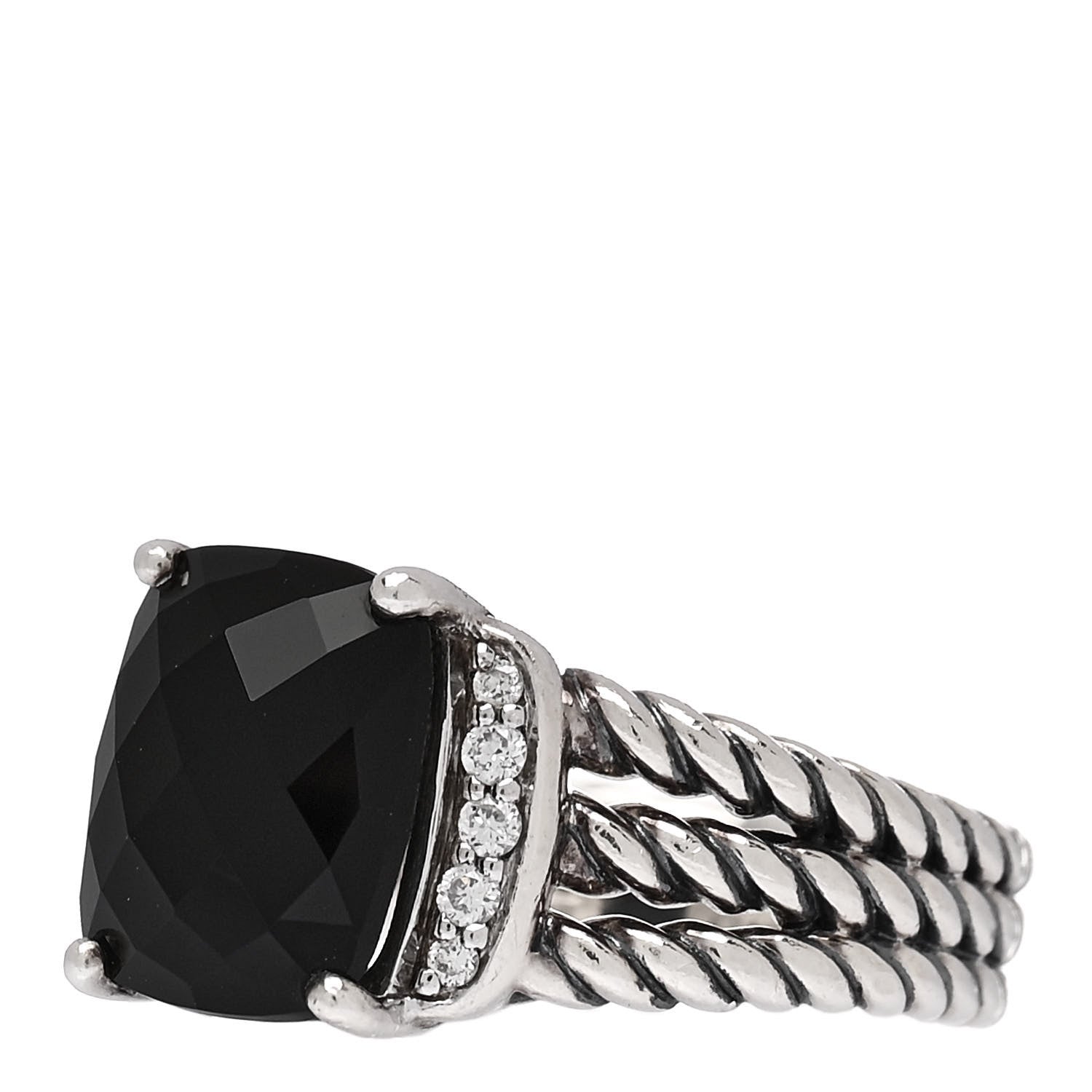 David Yurman Sterling Silver Diamond Black Onyx 10mm Petite Wheaton Ring 50 5.5 3 of 6