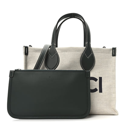 Gucci Canvas Calfskin Logo Print Medium Tote Bag Green 3 of 12