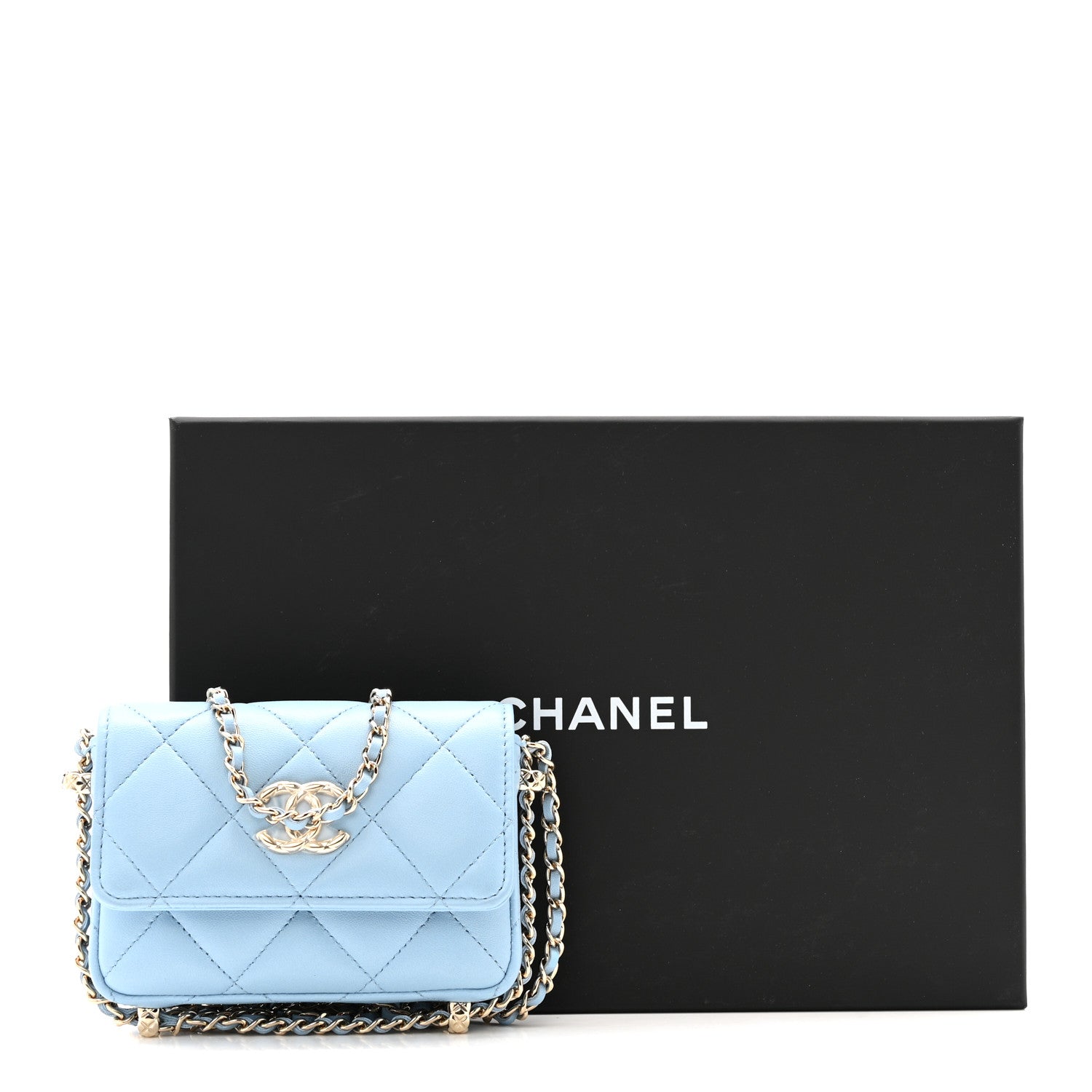 Chanel Lambskin Quilted Chain Around Coin Purse With Chain Light Blue 12 of 12