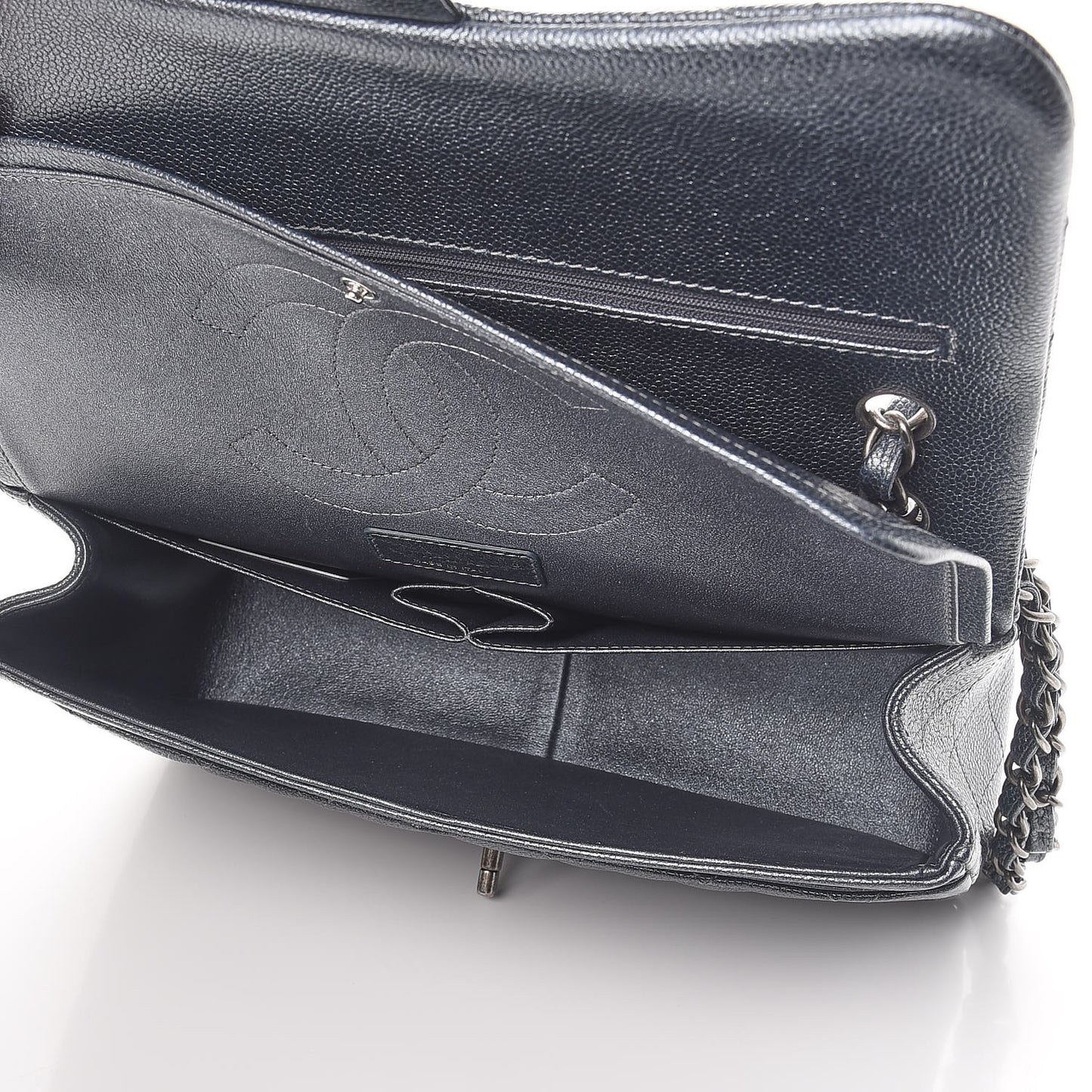 Metallic Caviar Quilted Jumbo Double Flap Dark Grey