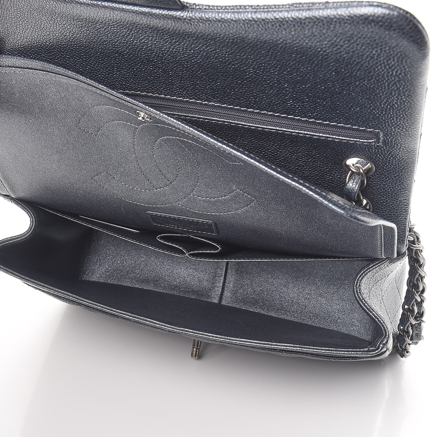 Chanel Metallic Caviar Quilted Jumbo Double Flap Dark Grey 6 of 8