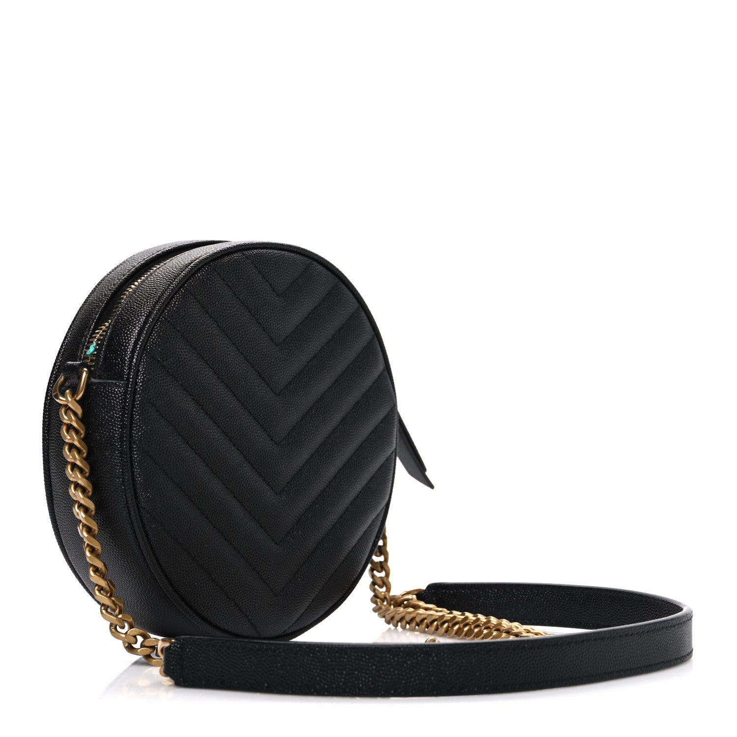 Saint Laurent Grain De Poudre Matelasse Chevron Quilted Round Vinyle Camera Bag Black 3 of 11