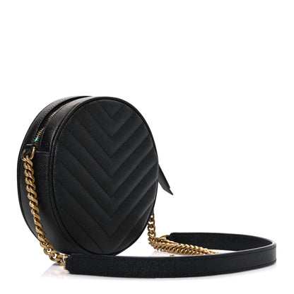 Saint Laurent Grain De Poudre Matelasse Chevron Quilted Round Vinyle Camera Bag Black 3 of 11
