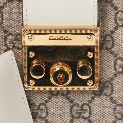 Gucci GG Supreme Monogram Moon Calfskin Small Padlock Tote Beige Ebony Mystic White 7 of 9