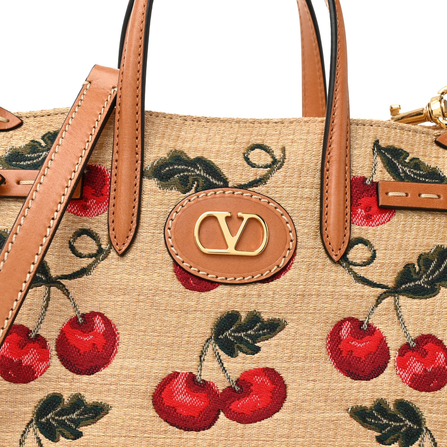 Jacquard Raffia Cherrfic Small Vlogo Antibes Shopping Bag Natural Red
